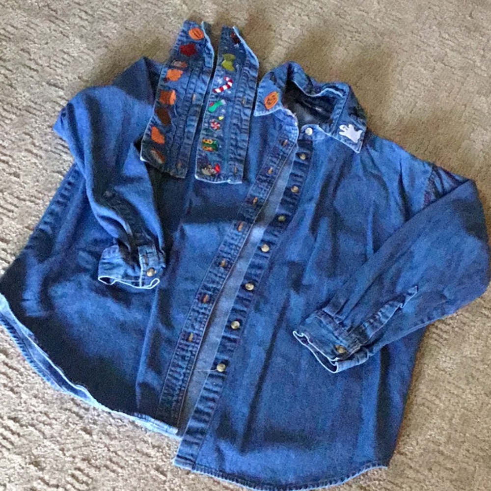 Argee denim Blouse with holiday collars size XL